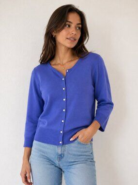 White House Black Market Cardigan Blue Purple Cropped Sweater Pearl Button Small